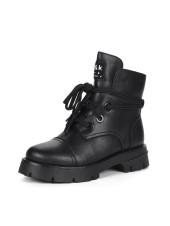 Черные ботинки из кожи на подкладке из натуральной шерсти на шнурках и тракторной подошве