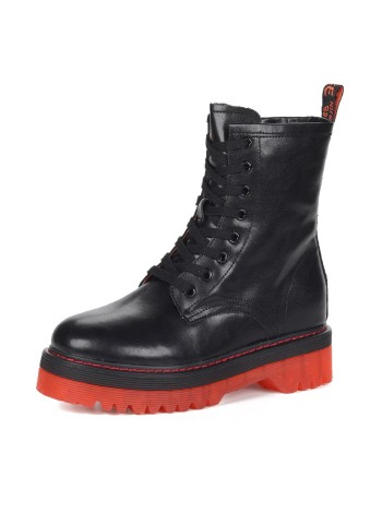 Черные ботинки из кожи на подкладке из натуральной шерсти на красной подошве Respect A-2-369