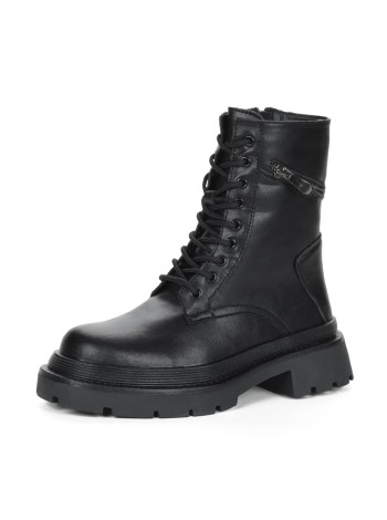 Черные ботинки из кожи на шнурках на подкладке из экошерсти на утолщенной подошве KEDDO A-2-9138
