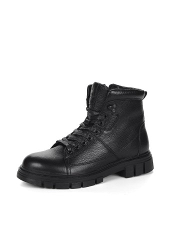 Черные ботинки из кожи на подкладке из натуральной шерсти на тракторной подошве Respect A-1-9967