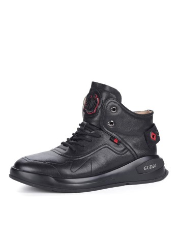 Черные кроссовки из кожи на шнуровке Respect A-2-9144