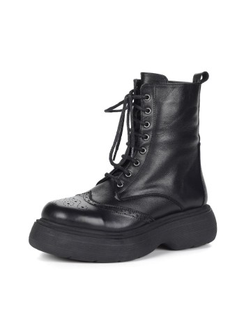 Черные ботинки из кожи на подкладке из натурального меха на утолщенной подошве CorsoComo A-2-138