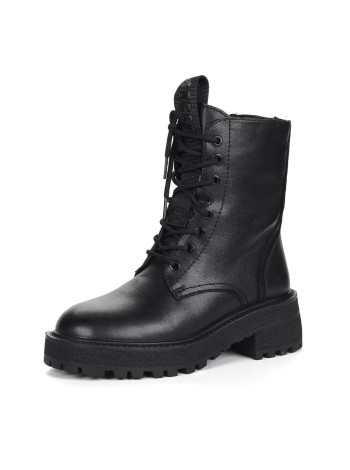 Черные ботинки из кожи на утолщенной подошве на подкладке из натуральной шерсти на шнуровке Respect A-2-379