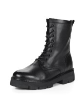 Черные ботинки на шнурках из кожи на подкладке из натуральной шерсти на тракторной подошве